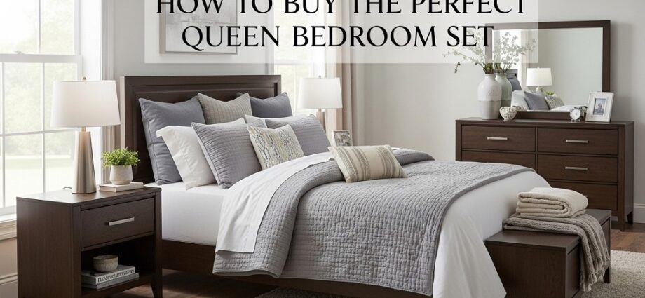 Modern queen bedroom set with bed, nightstands, and dresser
