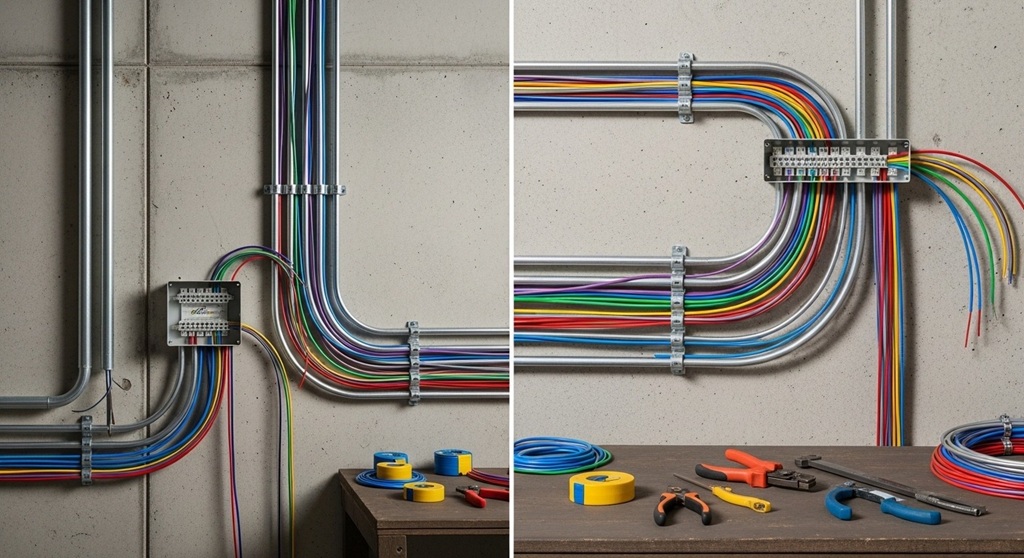 Diagram showing conduit fill calculation and cable arrangement