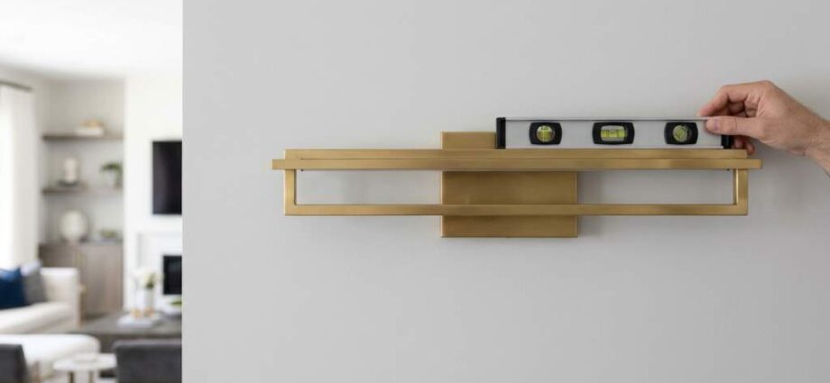 Crooked wall mounted shelf inside Dallas home