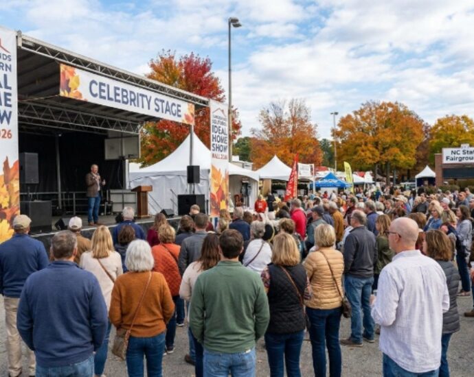 A crowd of Triangle-area homeowners gathering around the Celebrity Stage at the Fairgrounds Southern Ideal Home Show Fall 2026 at the North Carolina State Fairgrounds in Raleigh, NC