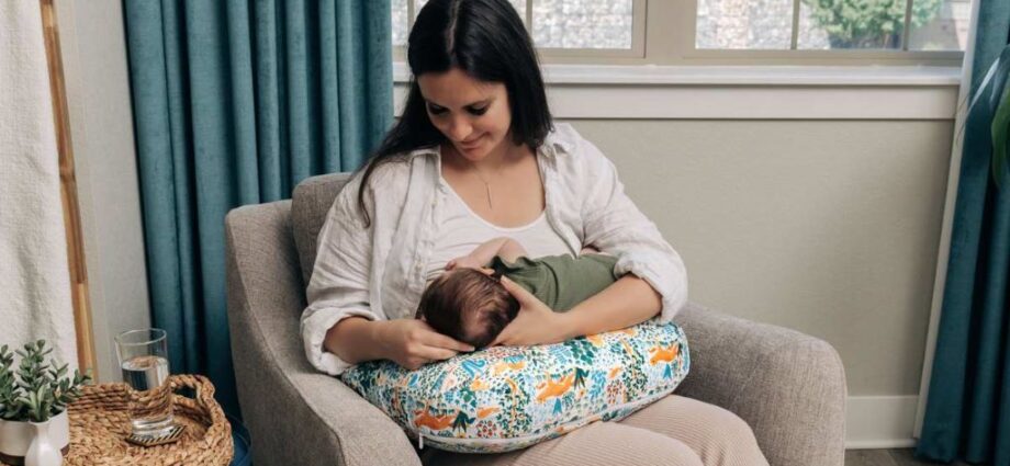 Affordable nursing pillow used for comfortable breastfeeding support