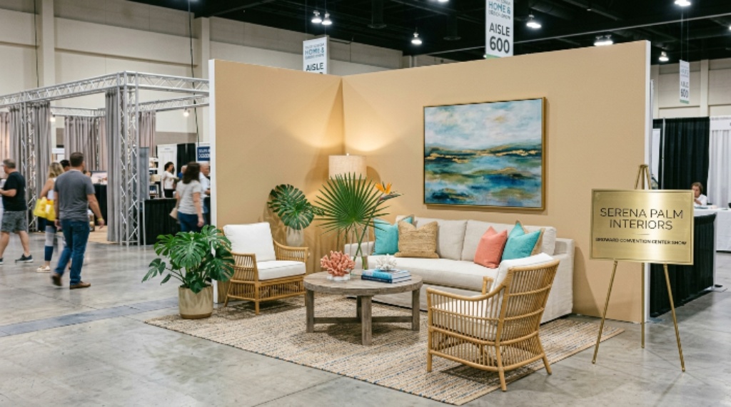 Room vignette display by South Florida designer at Broward Convention Center show floor