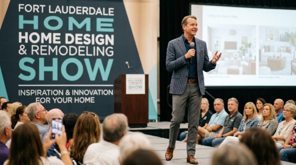 Carson Kressley speaking on home design stage at Fort Lauderdale remodeling show