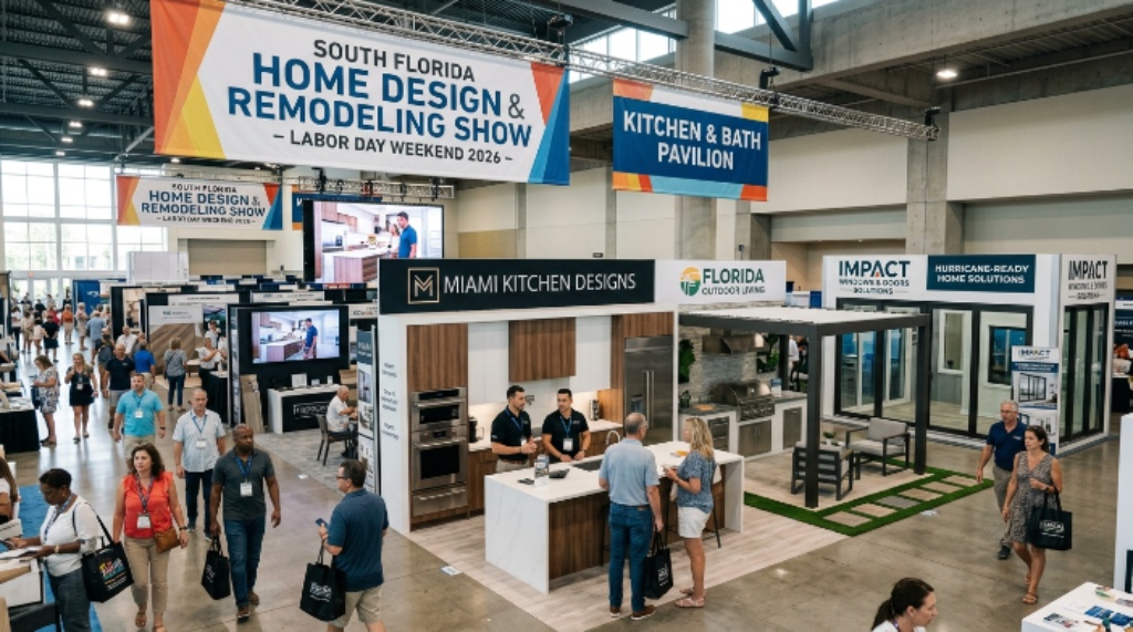 Exhibitor booths at South Florida Home Design and Remodeling Show Labor Day weekend 2026