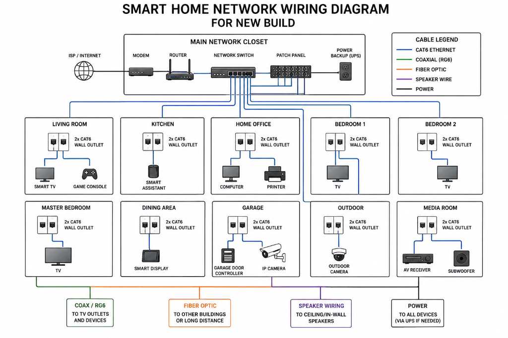 Room by room smart home Ethernet wiring plan