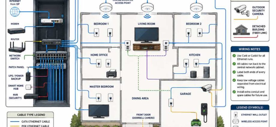 Smart home network wiring diagram for a new house
