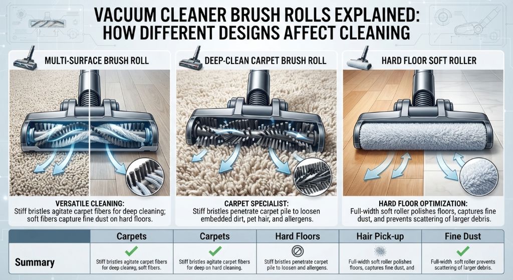 Brush roll cleaning carpets and hard floors
