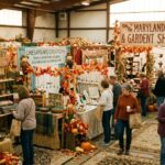 Colorful handmade craft booths at the Maryland Fall Home and Garden Craft Show 2026 with autumn decorations