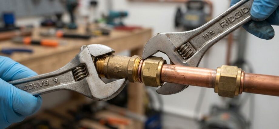 Joining copper pipes with a compression fitting