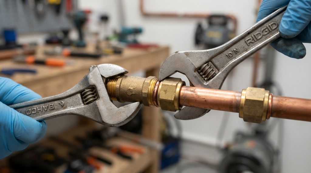 Joining copper pipes with a compression fitting