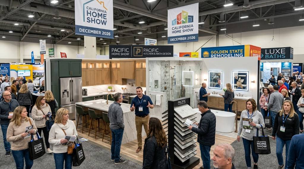 Exhibitors showcasing kitchen and bathroom renovation ideas at the California Home Show December 2026