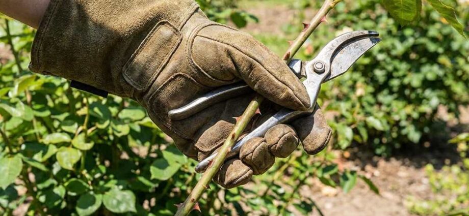 Goatskin gauntlet gardening gloves for rose pruning