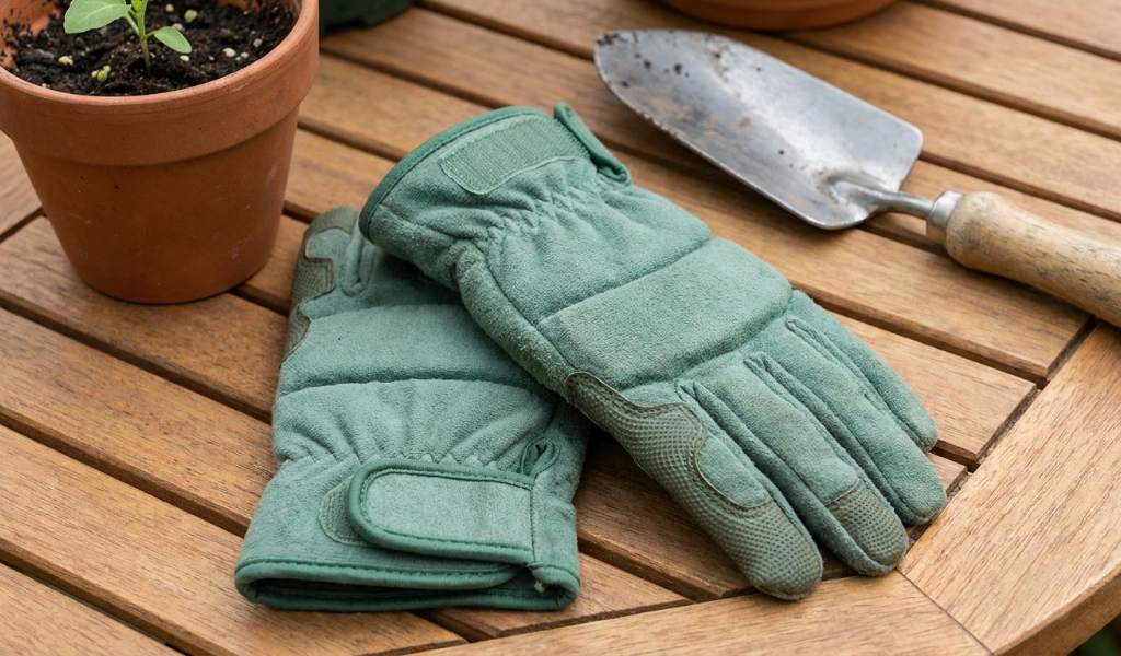 Padded palm gardening glove reducing joint pressure