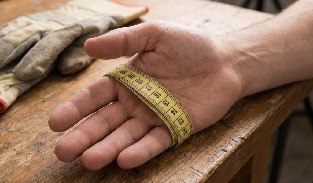 Properly fitted gardening glove showing snug fingertips