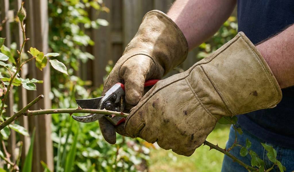 Puncture test on a leather gardening glove palm