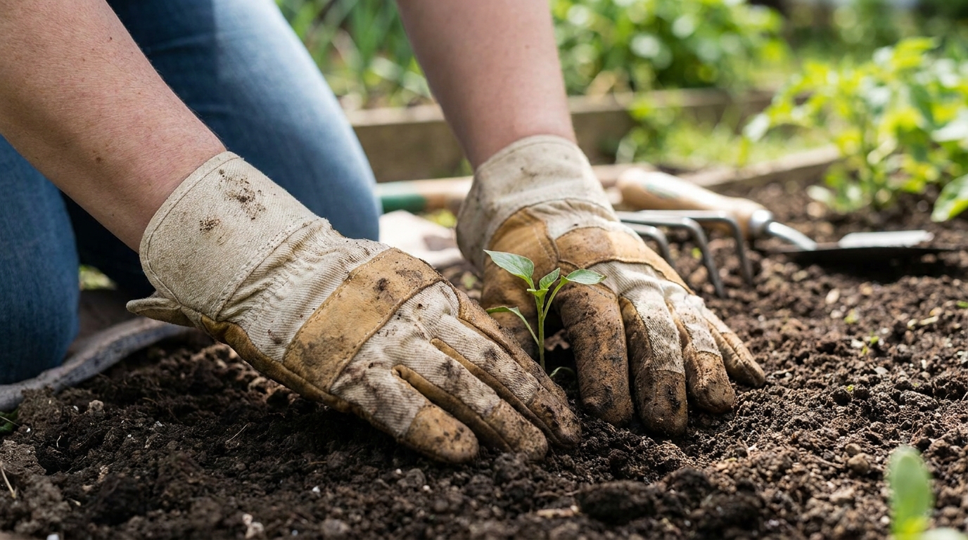 Rubber coated gardening gloves for wet soil planting