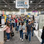 Visitors browsing kitchen and bathroom displays at a home improvement expo in San Diego