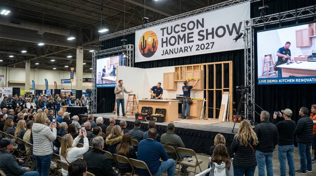 Live kitchen renovation demonstration on stage at the Tucson Home Show in January 2027