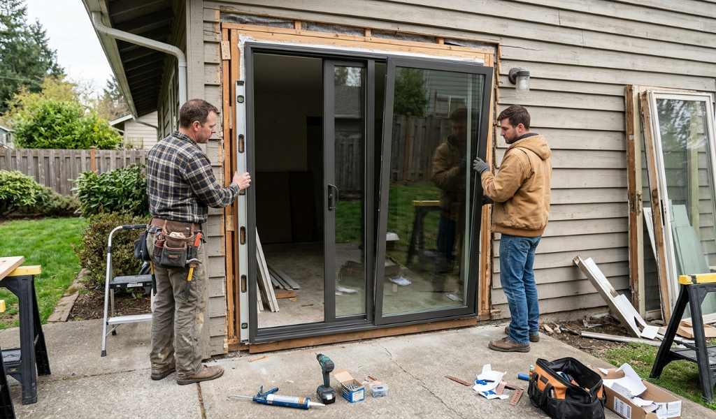 aluminum frame patio door with large glass panels
