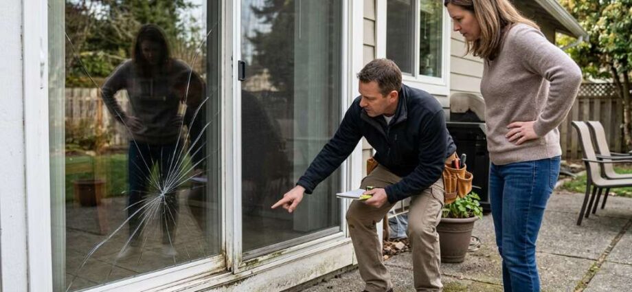 cracked patio door glass pane needing replacement