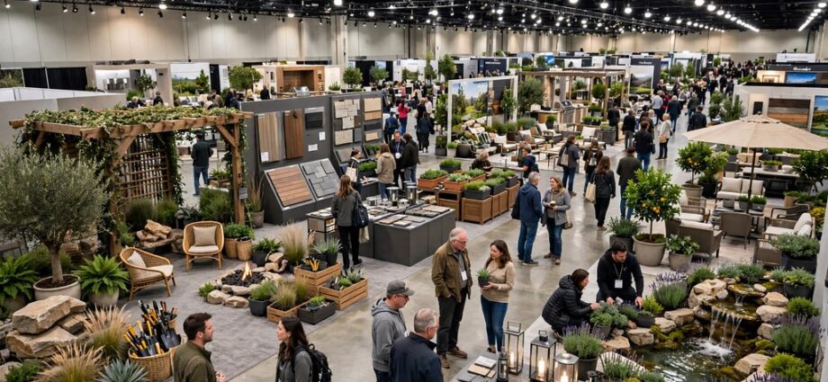 Crowds exploring exhibitor booths at the Northern California Home and Landscape Expo at Cal Expo
