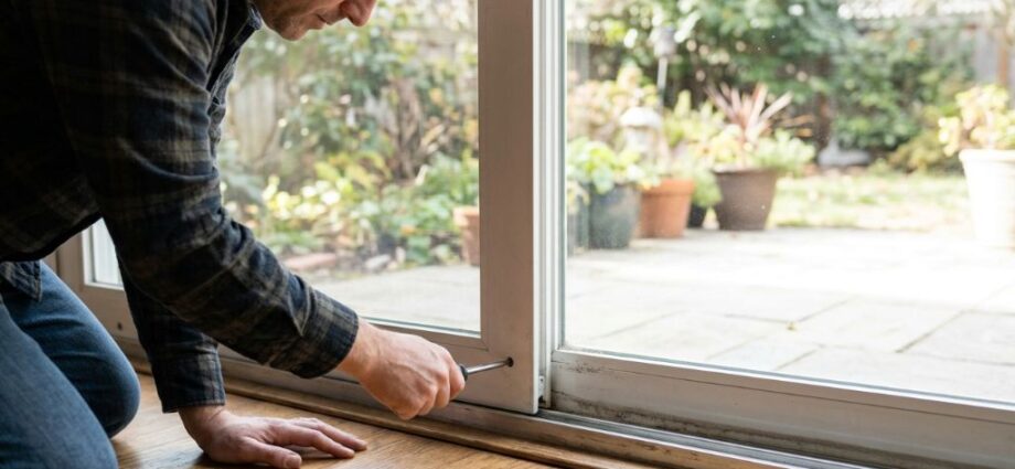hand turning roller adjustment screw on sliding door