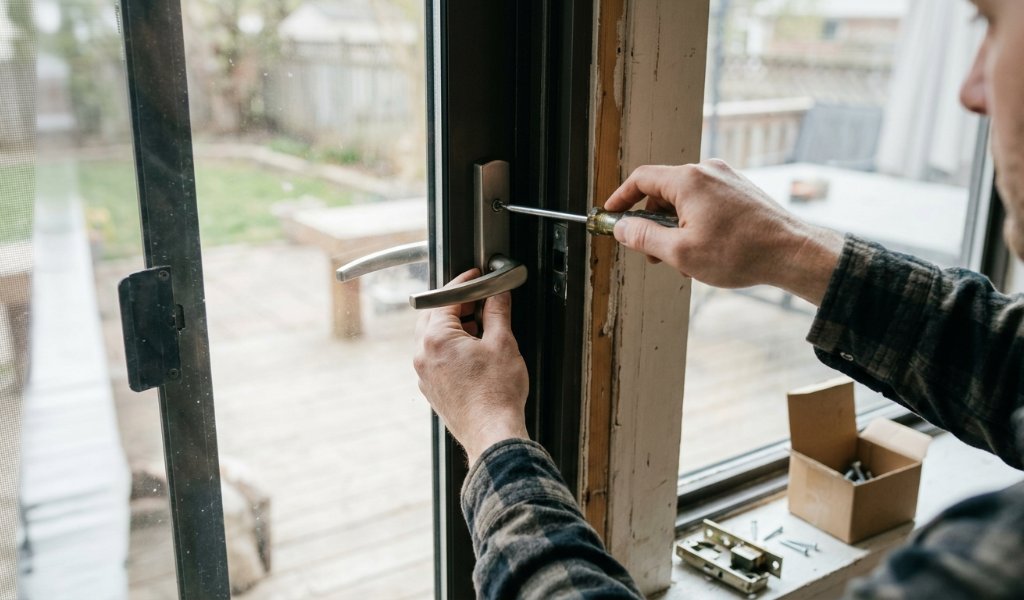 installing new patio door lock and strike plate