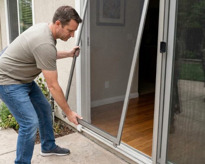 lifting sliding screen door out of bottom track