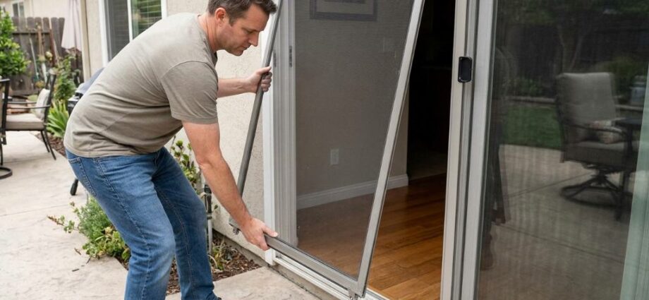 lifting sliding screen door out of bottom track