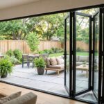 modern black frame sliding patio door exterior