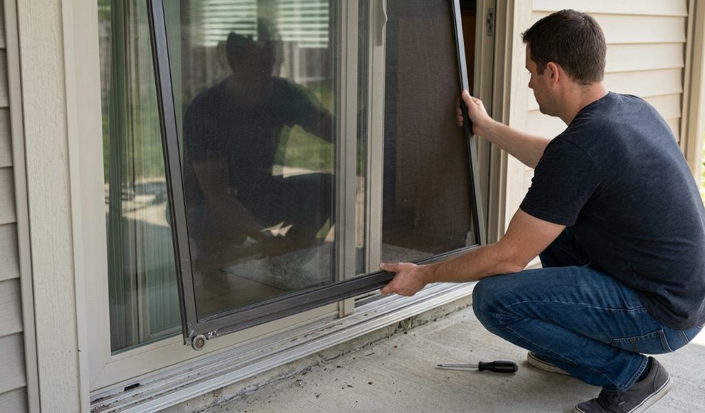 reinstalling sliding patio screen door panel
