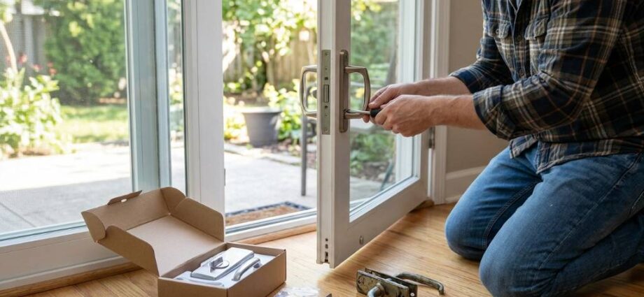 removing old patio door lock handle assembly
