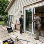 two panel sliding patio door with vinyl frame