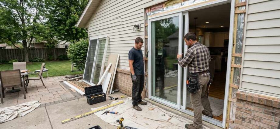 two panel sliding patio door with vinyl frame