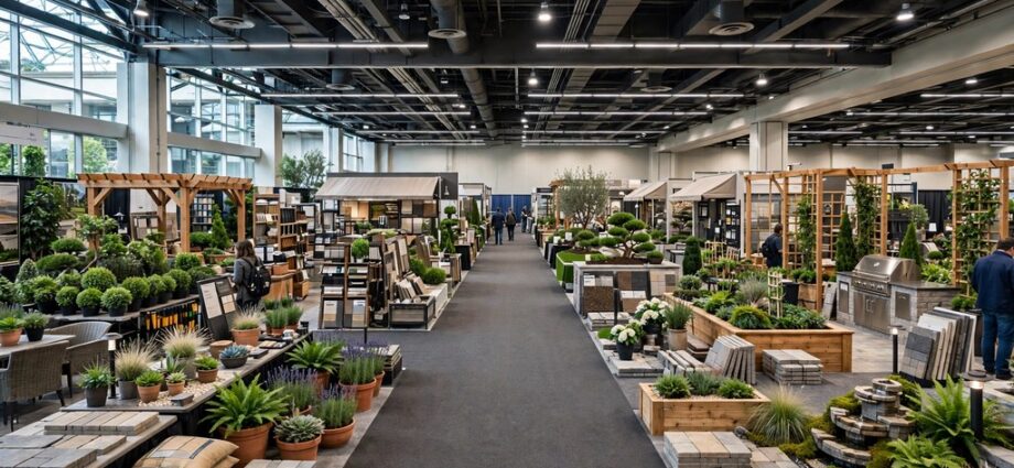 Vendor booths lining the show floor at the Northern California Home and Landscape Expo