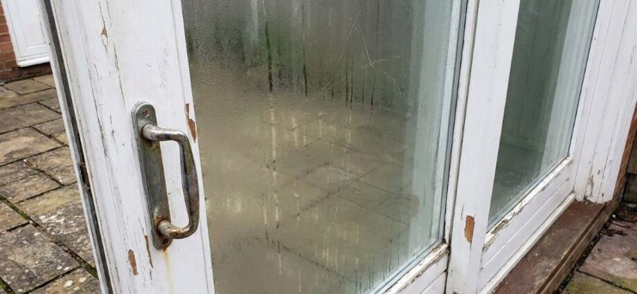 vinyl sliding patio door installed in modern living room