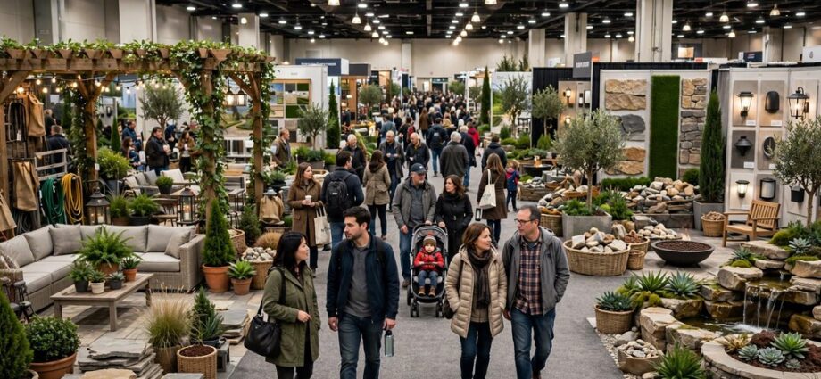 Visitors walk through crowded aisles of vendor booths at the Northern California Home and Landscape Expo