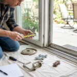 worn weatherstripping being removed from patio door